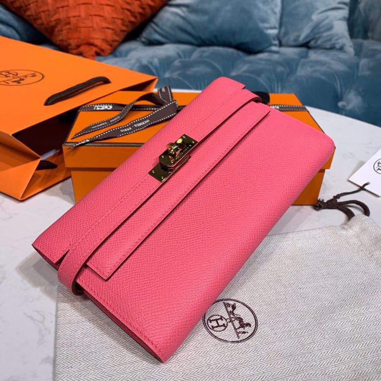 1:1 Replica Hermes Kelly Wallet To Go Woc Pink With Gold Toned Hardware Bag For Women 8.2in/21cm - Image 5