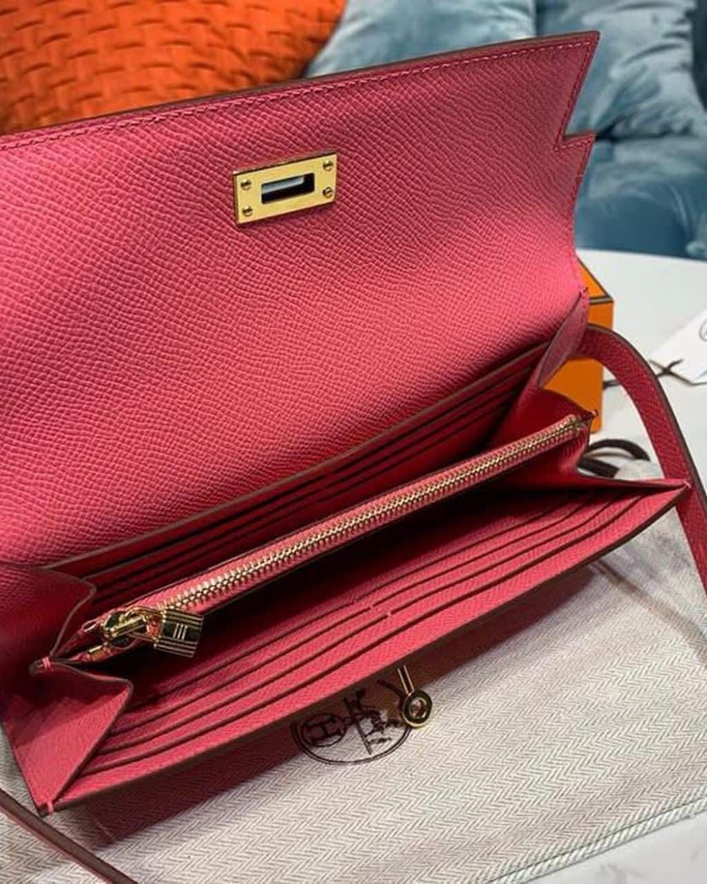 1:1 Replica Hermes Kelly Wallet To Go Woc Pink With Gold Toned Hardware Bag For Women 8.2in/21cm