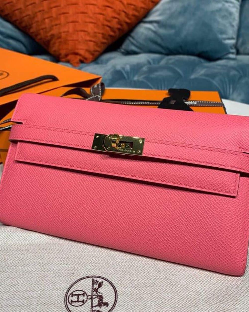 1:1 Replica Hermes Kelly Wallet To Go Woc Pink With Gold Toned Hardware Bag For Women 8.2in/21cm