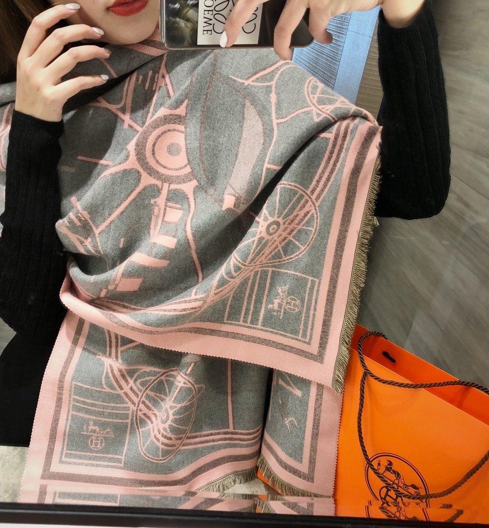 Hermes La Berline Bayadere Scarf 90 Pink 71in/180cm 