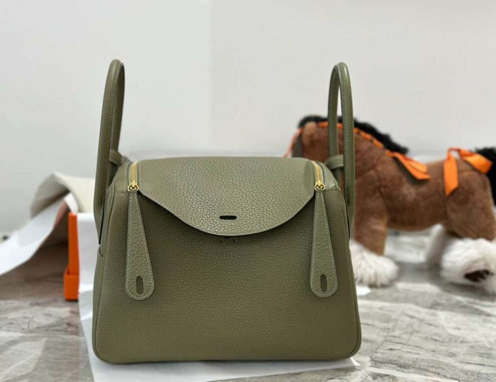 1:1 Replica Hermes Lady Lindi Bag White/Black/Green Khaki For Women 10.2in/26cm