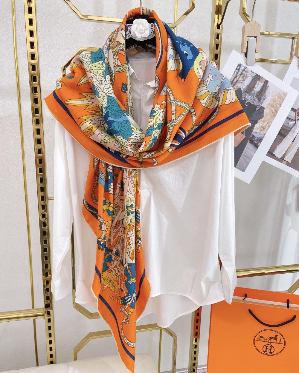 Hermes Le Sacre des Saisons Potiron/Bleu Gris/Jaune Soleil Scarf 140cm/55in H003903S 21 