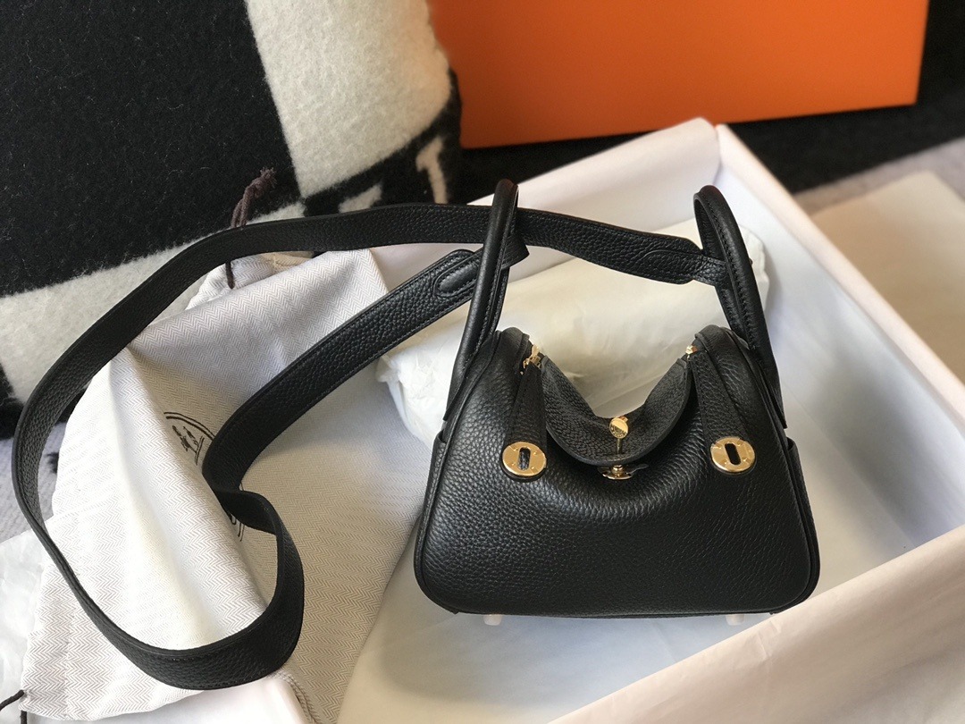 1:1 Replica Hermes Lindy Mini Clemence Bag Black For Women, Women’s Handbags, Shoulder And Crossbody Bags 7.5in/19cm