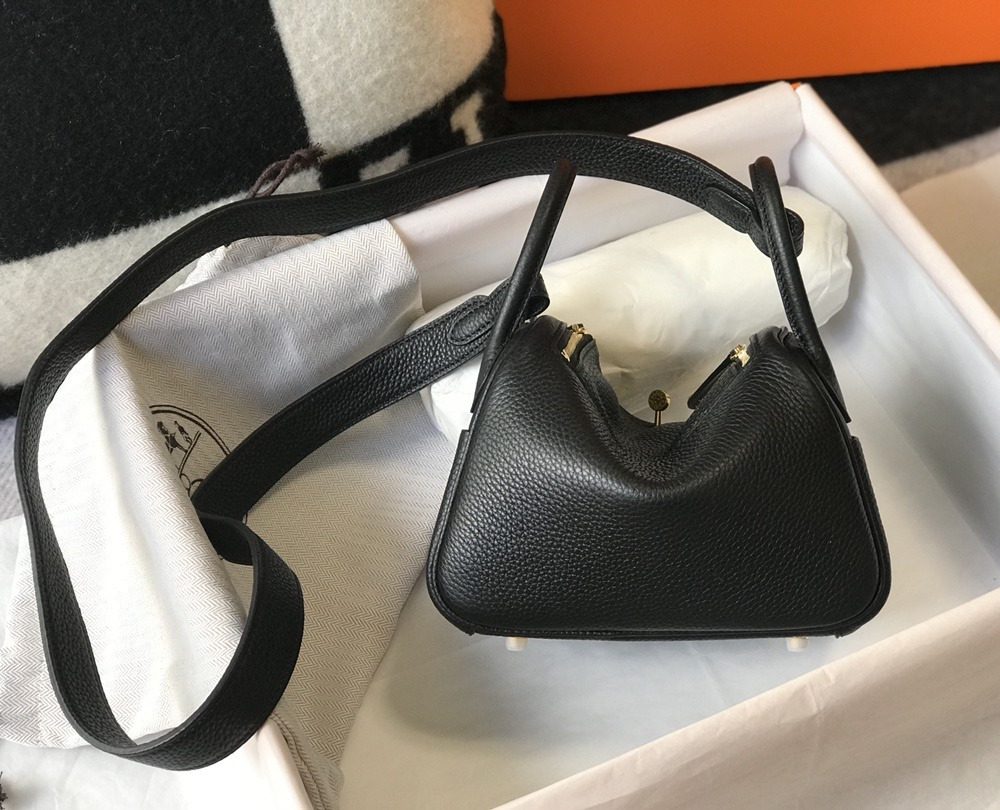 1:1 Replica Hermes Lindy Mini Clemence Bag Black For Women, Women’s Handbags, Shoulder And Crossbody Bags 7.5in/19cm