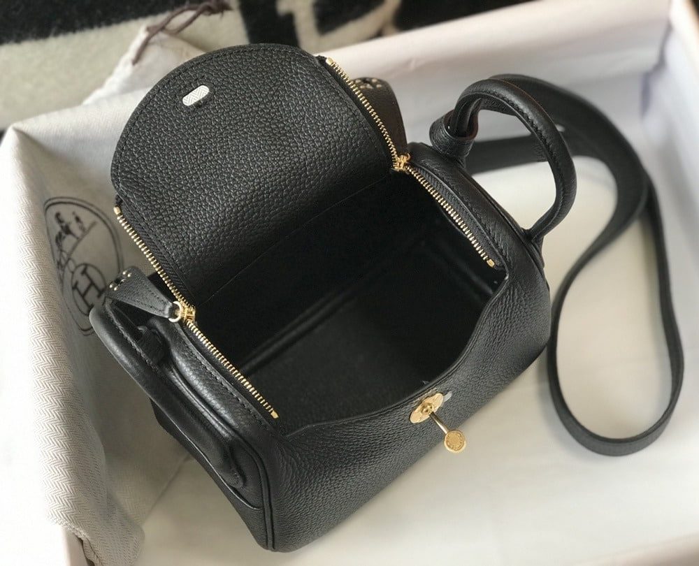 1:1 Replica Hermes Lindy Mini Clemence Bag Black For Women, Women’s Handbags, Shoulder And Crossbody Bags 7.5in/19cm