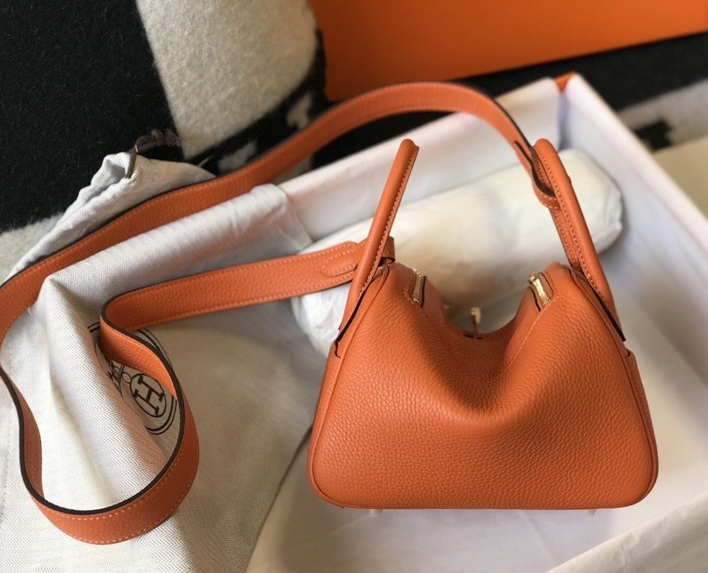 1:1 Replica Hermes Lindy Mini Clemence Bag Orange For Women, Women’s Handbags, Shoulder And Crossbody Bags 7.5in/19cm