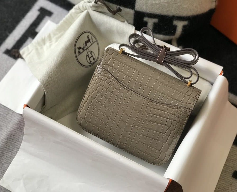 1:1 Replica Hermes Mini Constance Bag Grey For Women Gold Color Hardware 7.1in/18cm