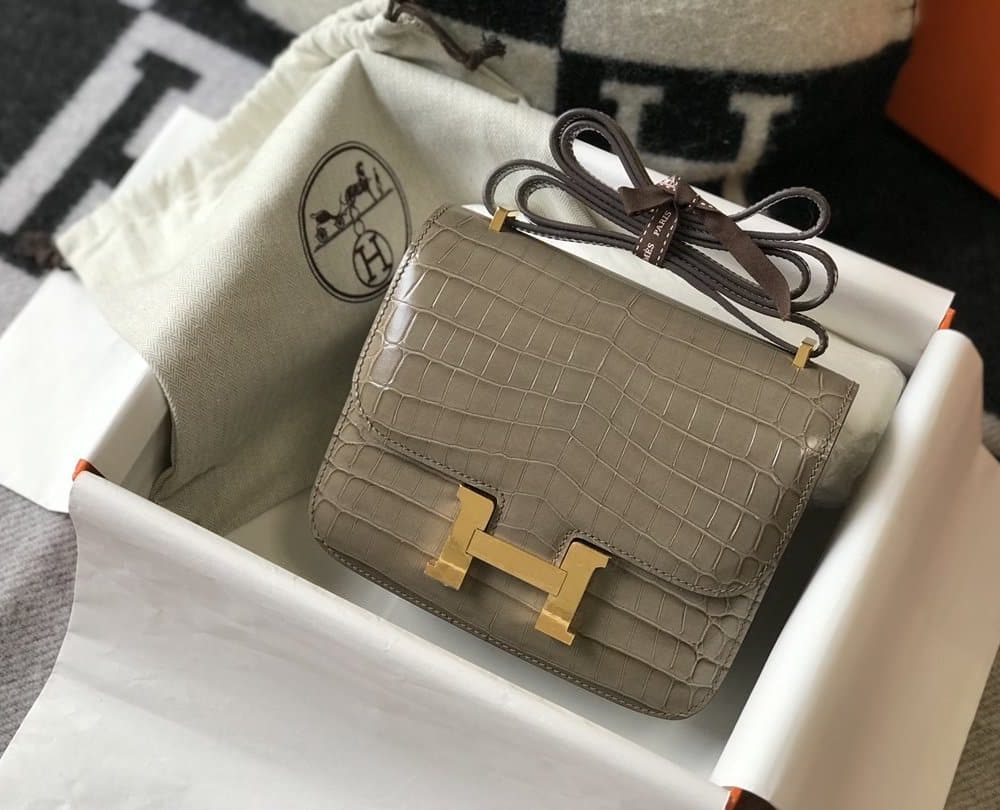 1:1 Replica Hermes Mini Constance Bag Grey For Women Gold Color Hardware 7.1in/18cm