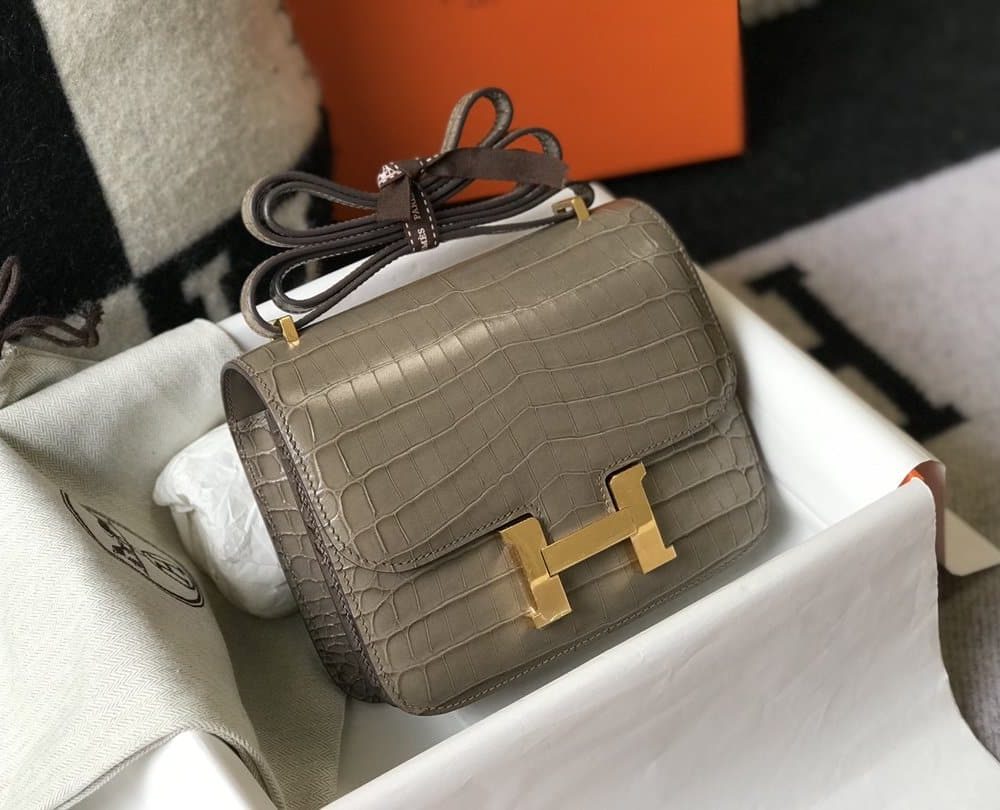 1:1 Replica Hermes Mini Constance Bag Grey For Women Gold Color Hardware 7.1in/18cm