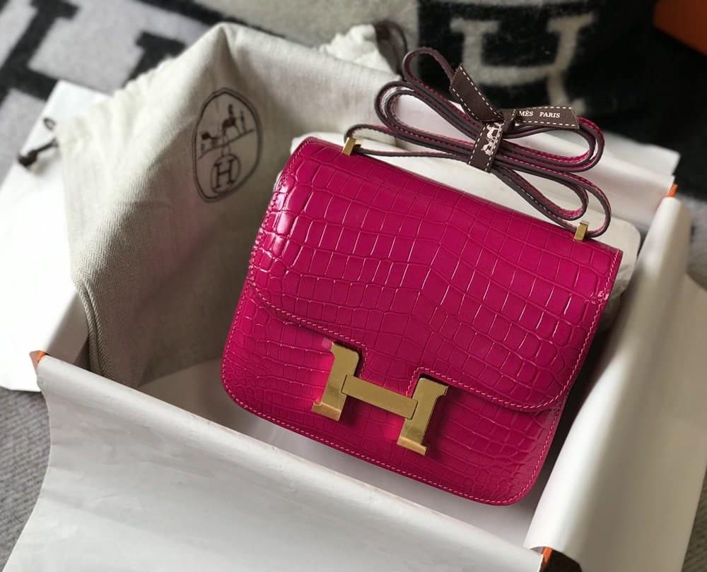 1:1 Replica Hermes Mini Constance Bag Pink For Women Gold Color Hardware 7.1in/18cm