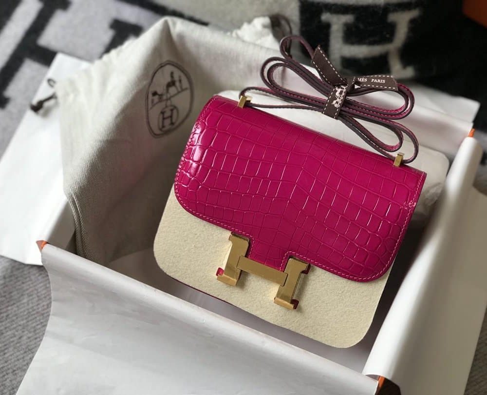 1:1 Replica Hermes Mini Constance Bag Pink For Women Gold Color Hardware 7.1in/18cm