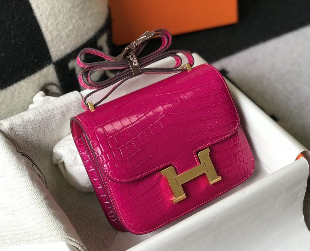 1:1 Replica Hermes Mini Constance Bag Pink For Women Gold Color Hardware 7.1in/18cm