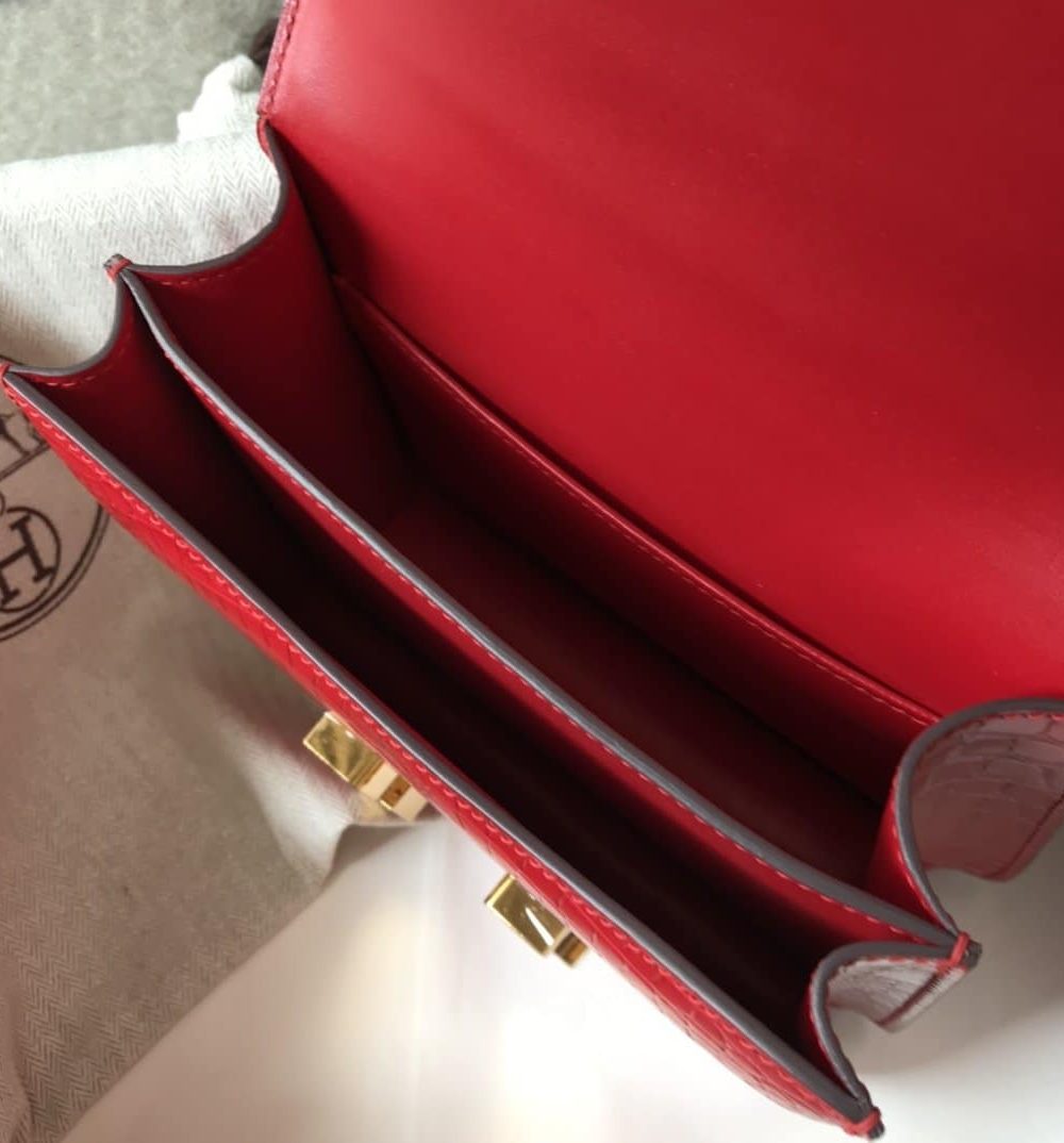 1:1 Replica Hermes Mini Constance Bag Red For Women Gold Color Hardware 7.1in/18cm