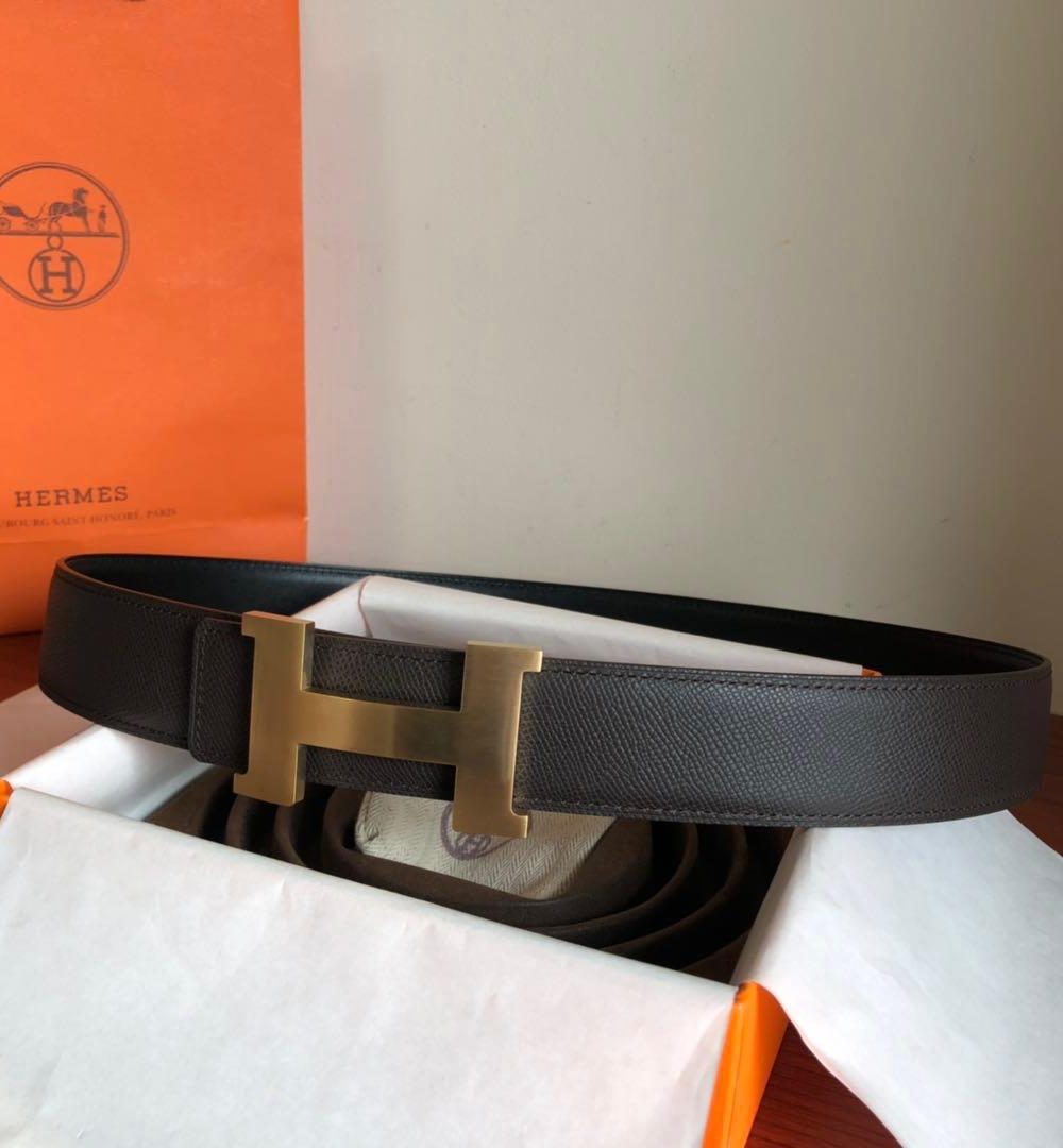 1:1 Replica Hermes Mini Constance Guillochee Belt Buckle & Reversible Grey For Women, Women Belt