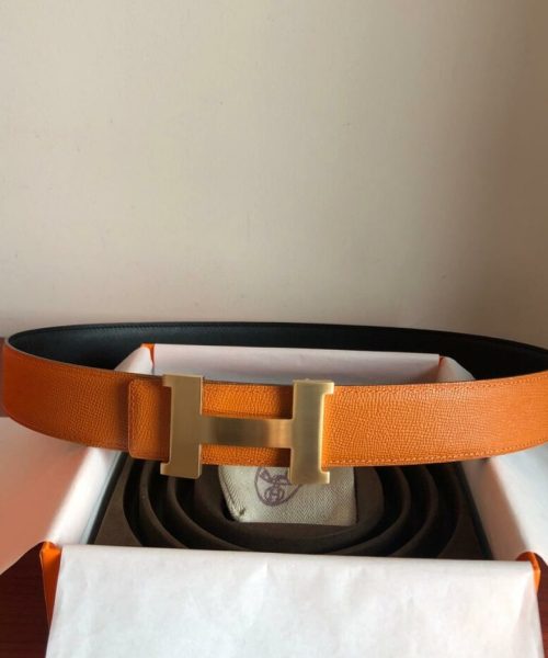 1:1 Replica Hermes Mini Constance Guillochee Belt Buckle & Reversible Orange For Women, Women Belt