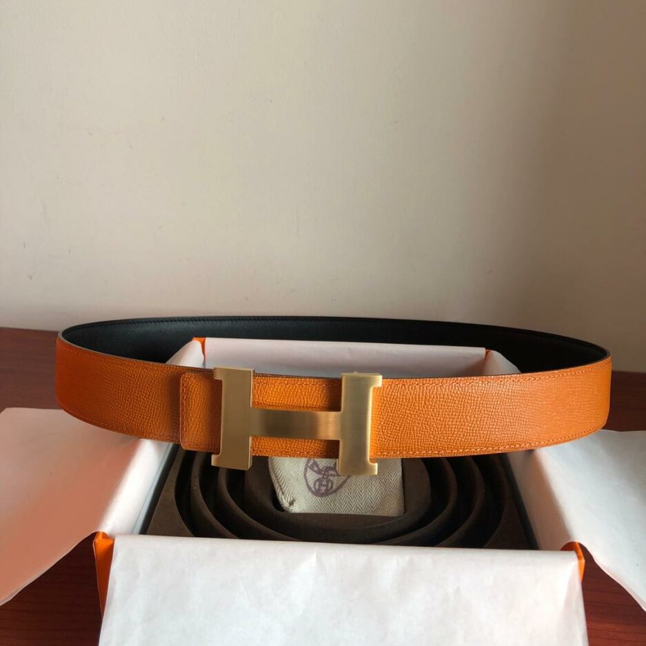 1:1 Replica Hermes Mini Constance Guillochee Belt Buckle & Reversible Orange For Women, Women Belt - Image 7