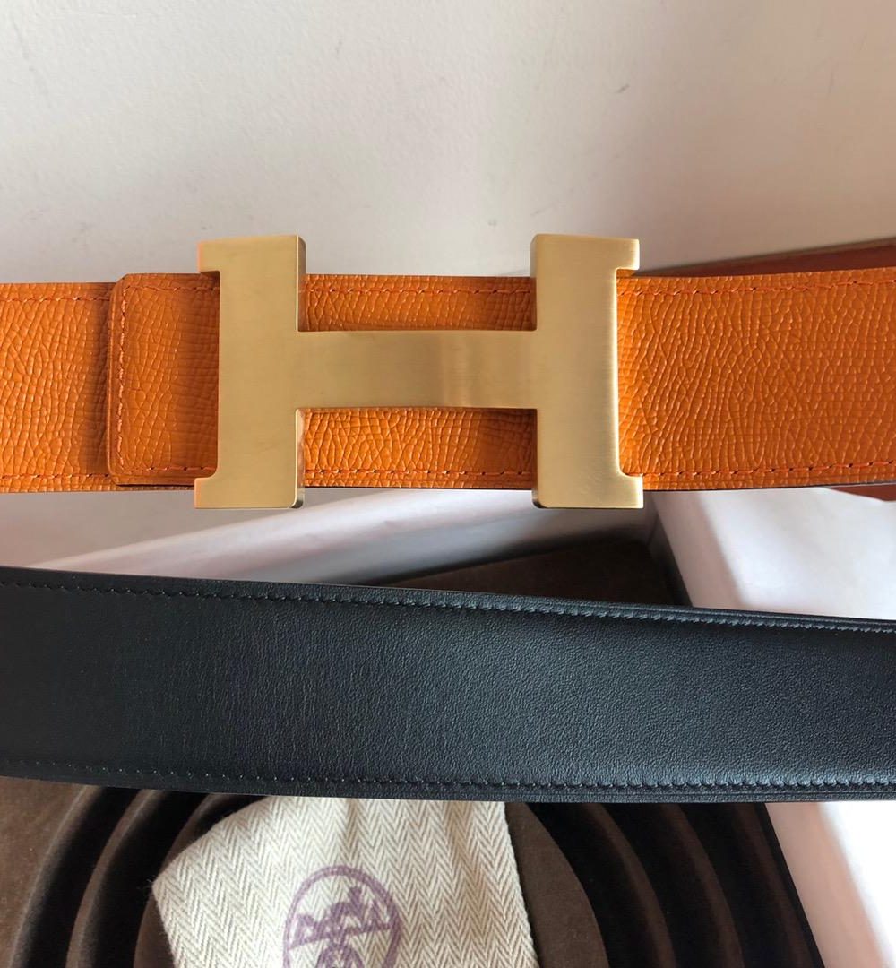 1:1 Replica Hermes Mini Constance Guillochee Belt Buckle & Reversible Orange For Women, Women Belt