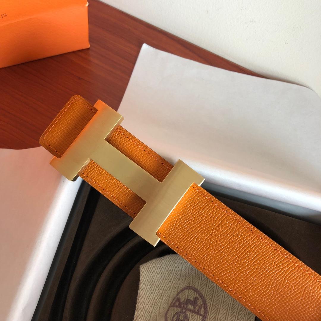 1:1 Replica Hermes Mini Constance Guillochee Belt Buckle & Reversible Orange For Women, Women Belt - Image 3