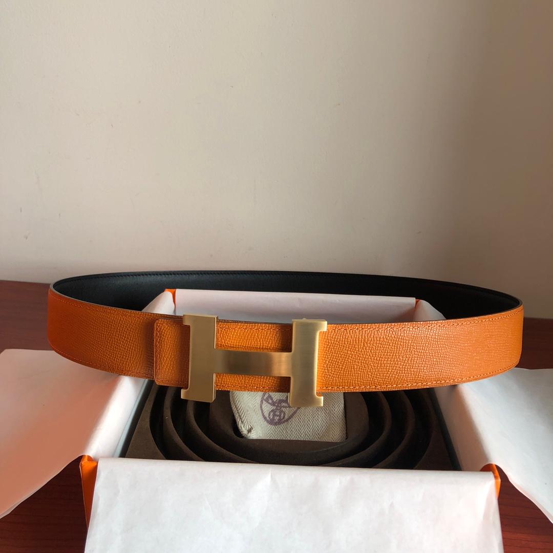 1:1 Replica Hermes Mini Constance Guillochee Belt Buckle & Reversible Orange For Women, Women Belt