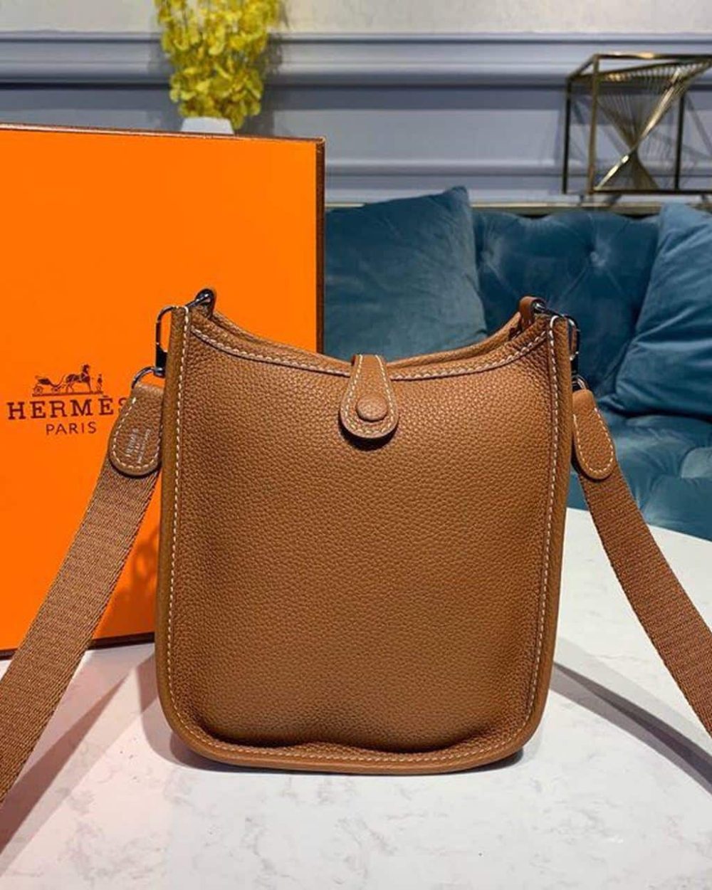 1:1 Replica Hermes Mini Evelyne Brown For Women 7.8in/20cm