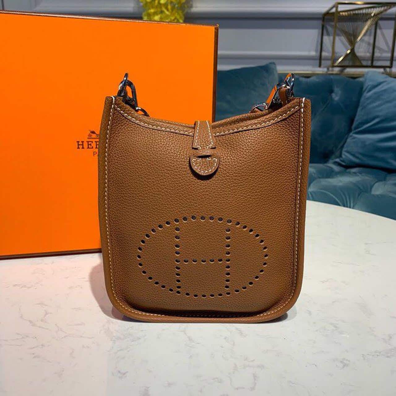 1:1 Replica Hermes Mini Evelyne Brown For Women 7.8in/20cm - Image 2