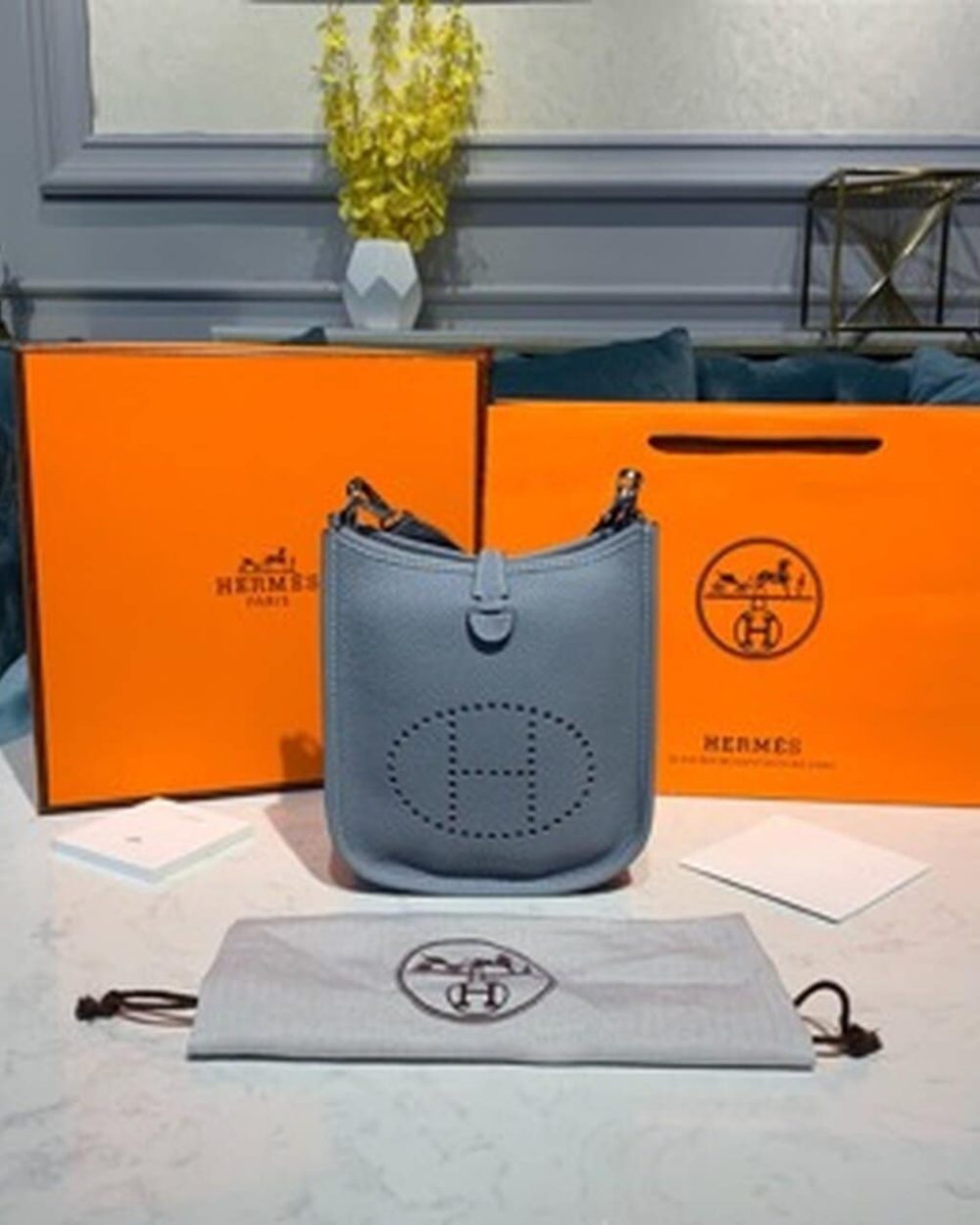 1:1 Replica Hermes Mini Evelyne Grey For Women 7in/18cm