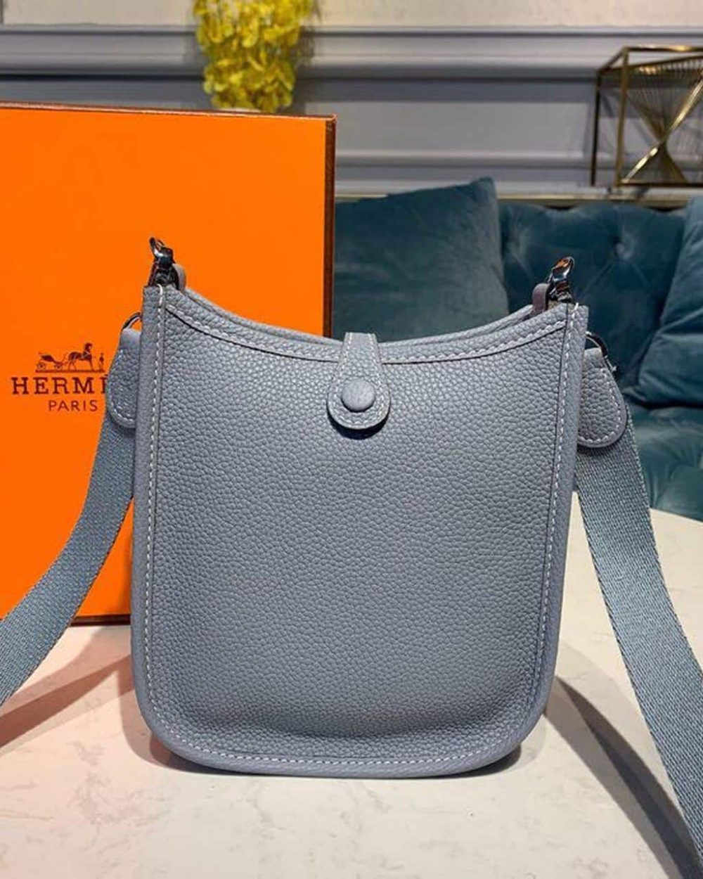 1:1 Replica Hermes Mini Evelyne Grey For Women 7in/18cm