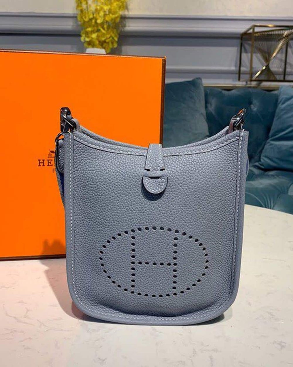1:1 Replica Hermes Mini Evelyne Grey For Women 7in/18cm