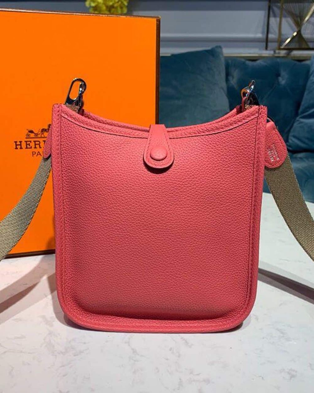 1:1 Replica Hermes Mini Evelyne Pink For Women 7.8in/20cm