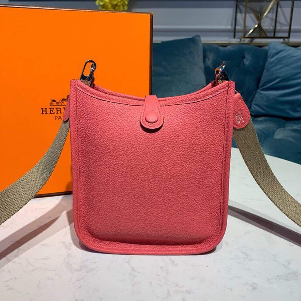 1:1 Replica Hermes Mini Evelyne Pink For Women 7.8in/20cm - Image 5