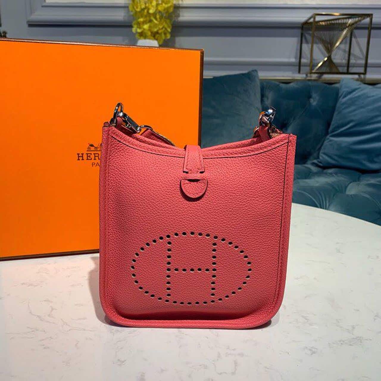 1:1 Replica Hermes Mini Evelyne Pink For Women 7.8in/20cm - Image 2