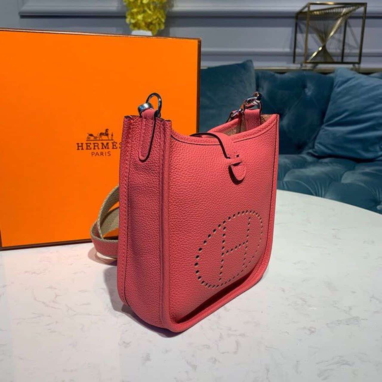 1:1 Replica Hermes Mini Evelyne Pink For Women 7.8in/20cm - Image 4