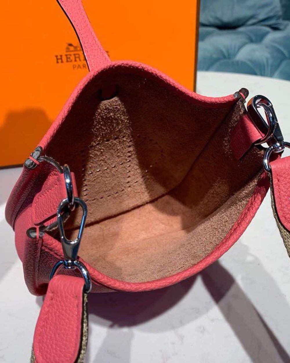 1:1 Replica Hermes Mini Evelyne Pink For Women 7.8in/20cm