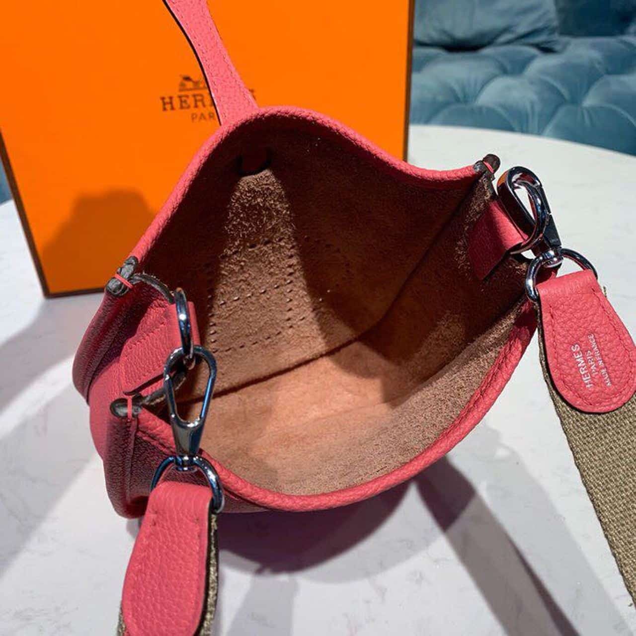 1:1 Replica Hermes Mini Evelyne Pink For Women 7.8in/20cm - Image 8