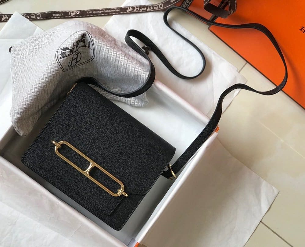 1:1 Replica Hermes Mini Evercolor Sac Roulis 19 Black For Women, Women's Handbags, Shoulder Bags 7.5in/19cm