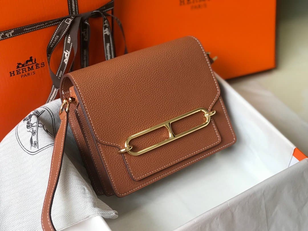 1:1 Replica Hermes Mini Evercolor Sac Roulis 19 Brown For Women, Women's Handbags, Shoulder Bags 7.5in/19cm