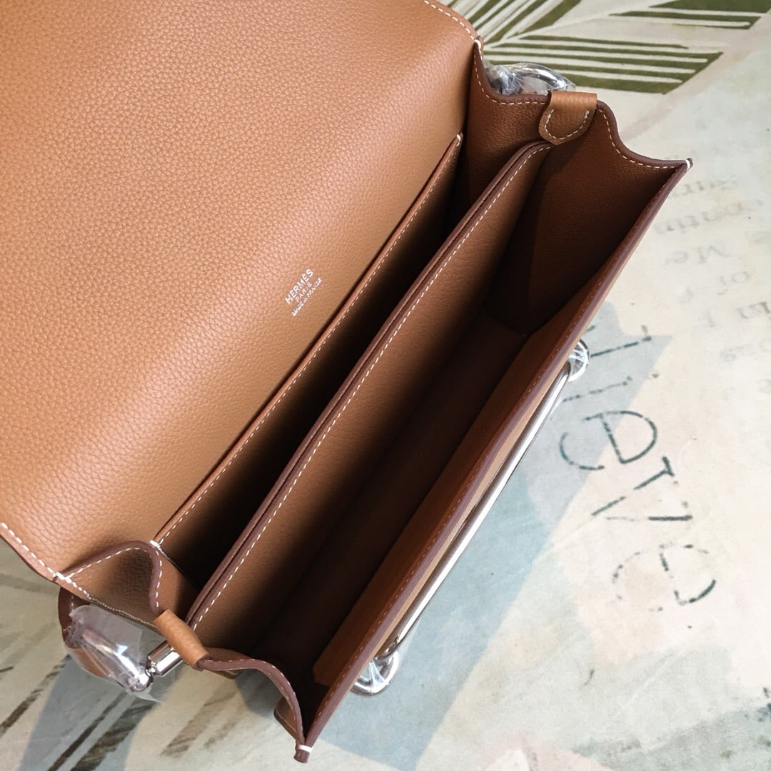 1:1 Replica Hermes Mini Evercolor Sac Roulis 19 Brown Palladium Hardware For Women 9in/23cm - Image 6