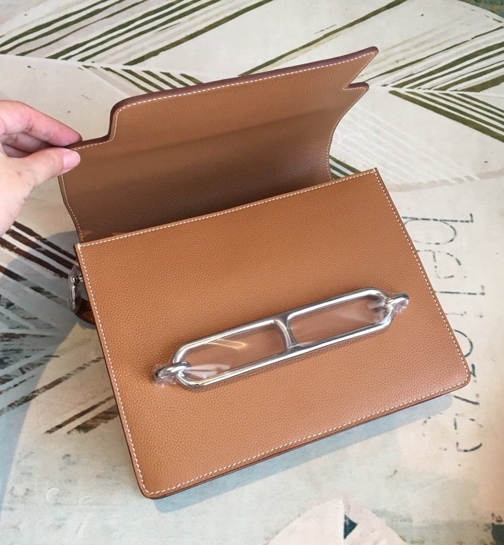 1:1 Replica Hermes Mini Evercolor Sac Roulis 19 Brown Palladium Hardware For Women 9in/23cm