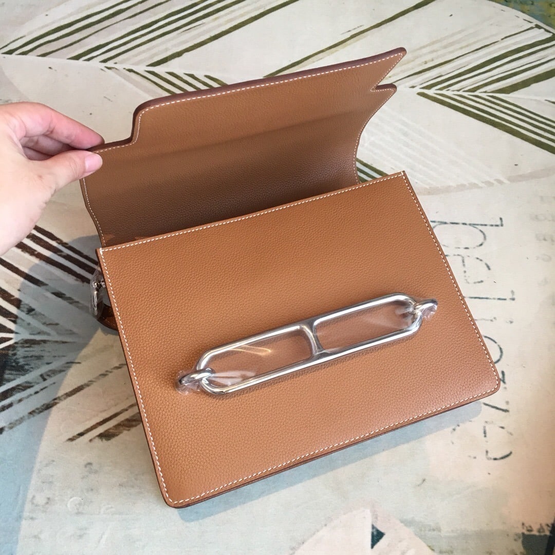 1:1 Replica Hermes Mini Evercolor Sac Roulis 19 Brown Palladium Hardware For Women 9in/23cm - Image 7