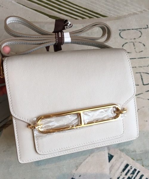 1:1 Replica Hermes Mini Evercolor Sac Roulis 19 White Gold Hardware For Women 7.5in/19cm