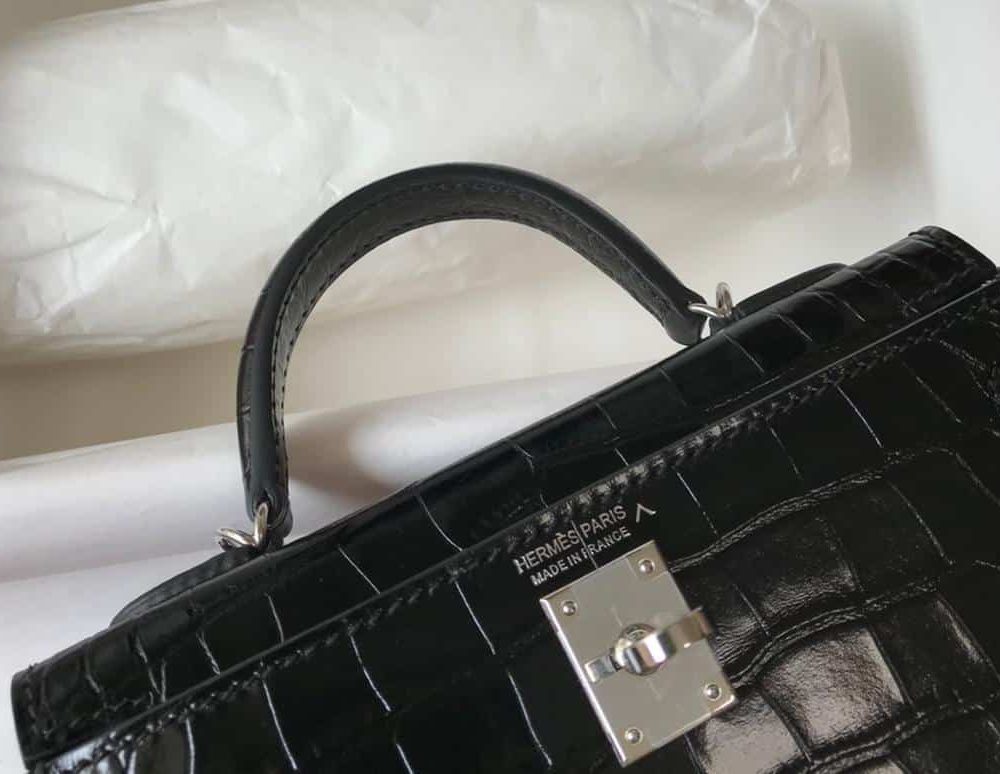 1:1 Replica Hermes Mini Kelly 19 Black Silver Toned Hardware Bag For Women, Women's Handbags, Shoulder Bags 7.5in/19cm