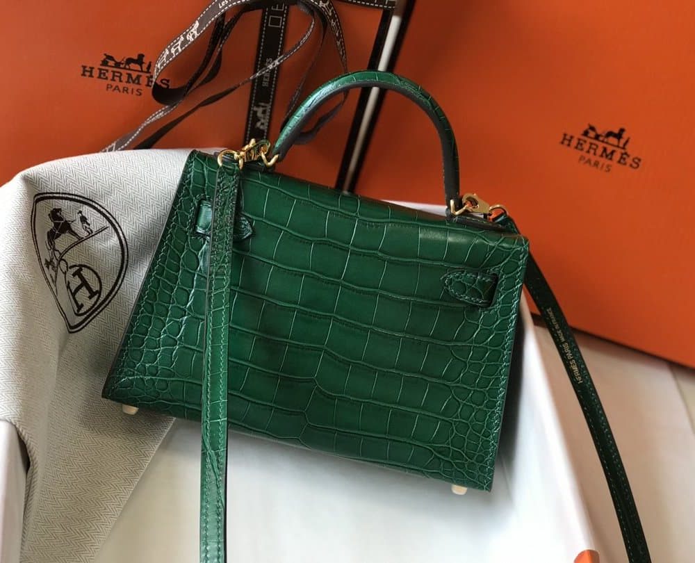 1:1 Replica Hermes Mini Kelly 19 Green Crocodile Bag For Women, Women's Handbags, Shoulder Bags 7.5in/19cm
