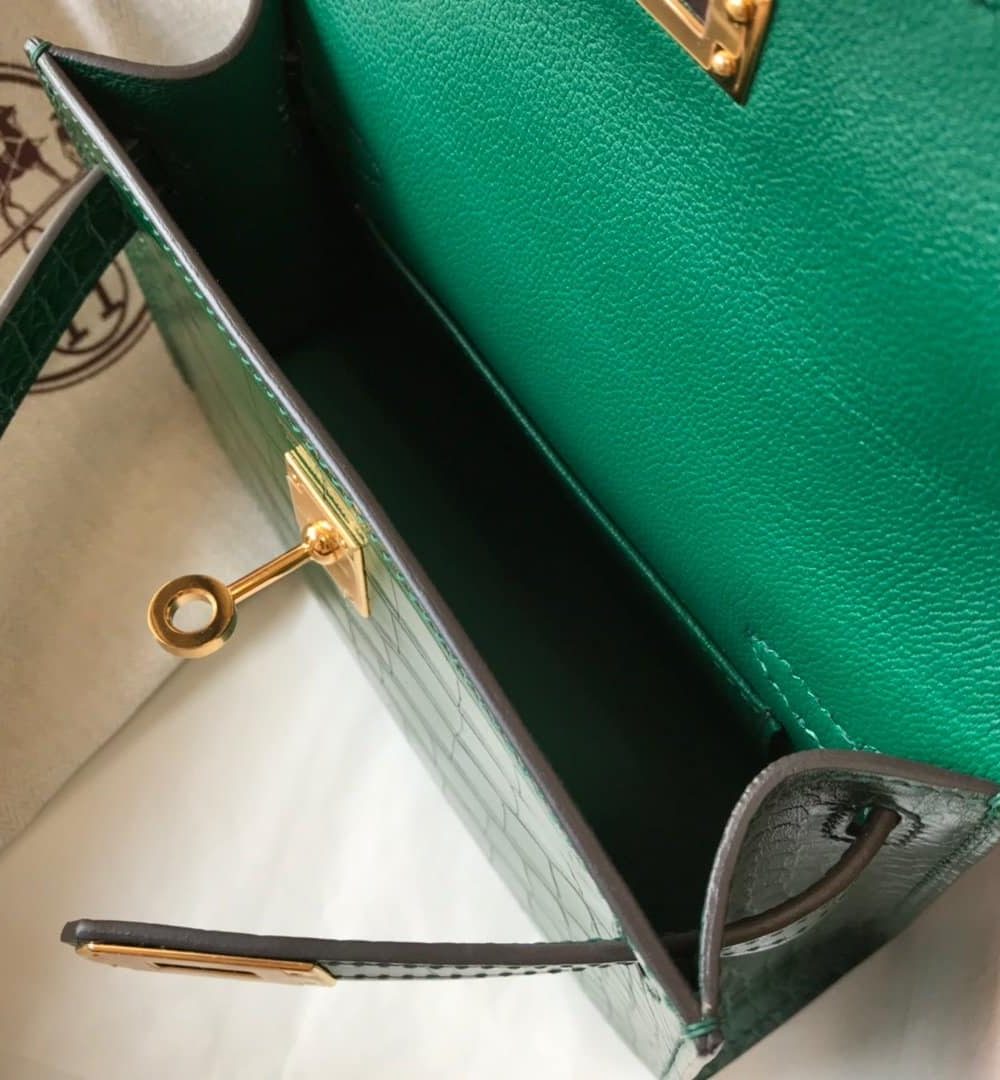 1:1 Replica Hermes Mini Kelly 19 Green Crocodile Bag For Women, Women's Handbags, Shoulder Bags 7.5in/19cm