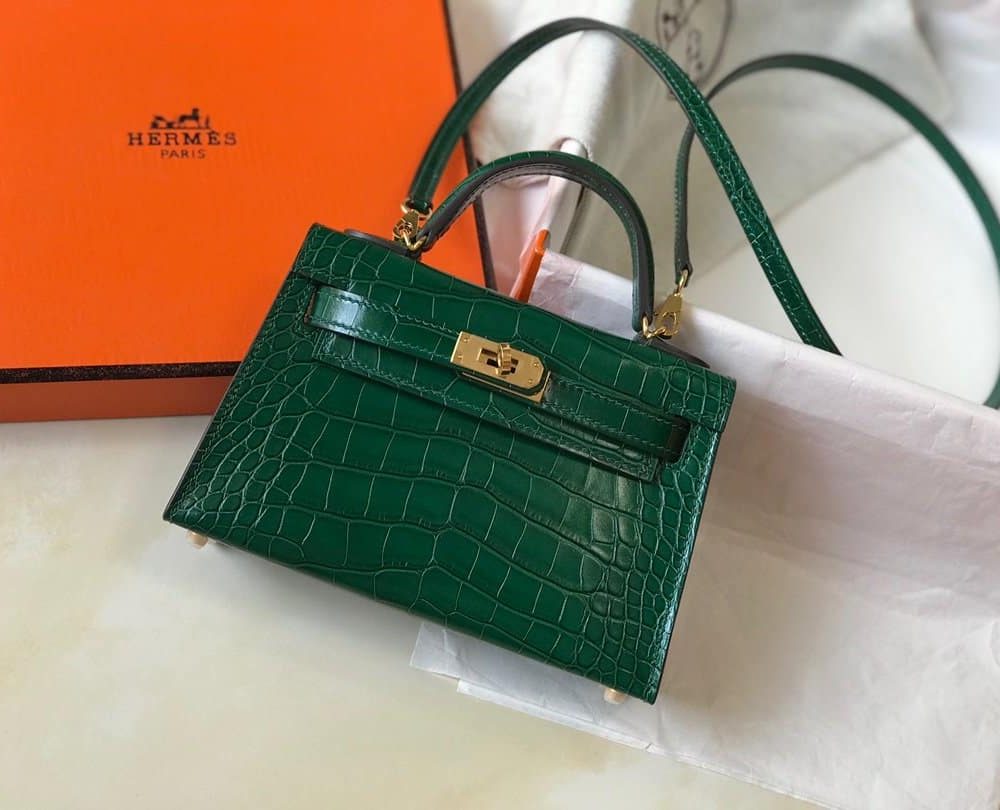1:1 Replica Hermes Mini Kelly 19 Green Crocodile Bag For Women, Women's Handbags, Shoulder Bags 7.5in/19cm