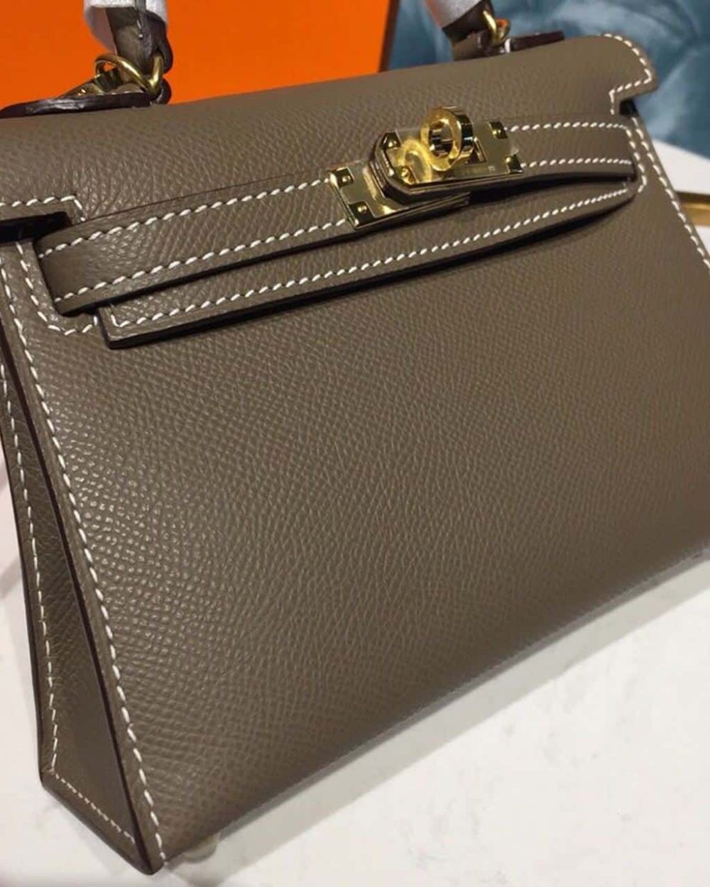 1:1 Replica Hermes Mini Kelly 20 Sellier Epsom Etoupe Bag For Women, Women's Handbags, Shoulder Bags 7.5in/20cm