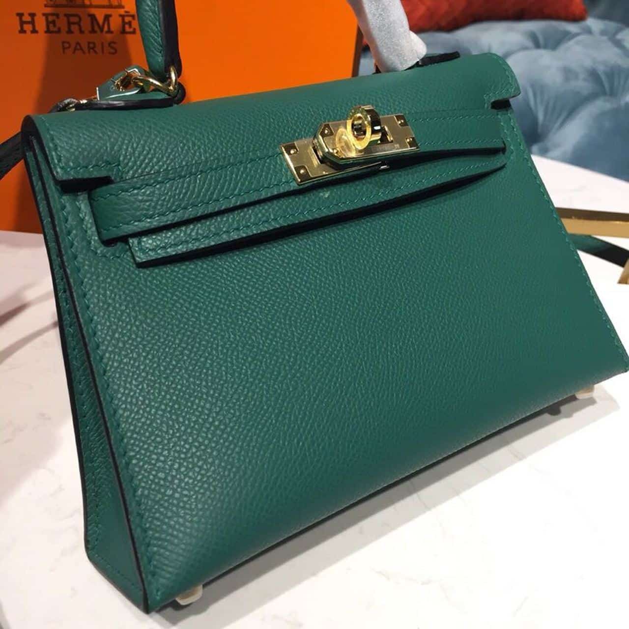 1:1 Replica Hermes Mini Kelly 20 Sellier Epsom Green Bag For Women, Women's Handbags, Shoulder Bags 7.5in/20cm - Image 8