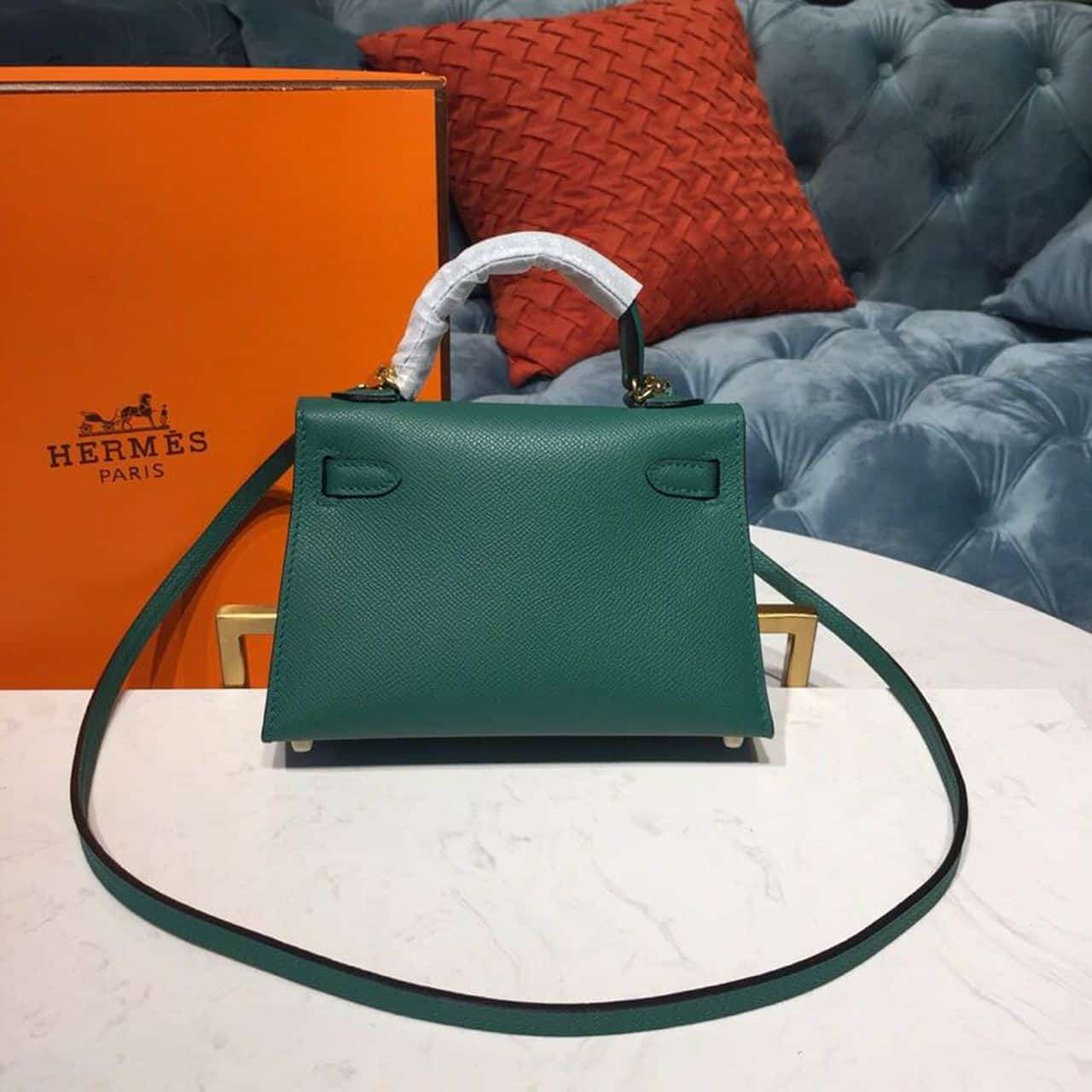 1:1 Replica Hermes Mini Kelly 20 Sellier Epsom Green Bag For Women, Women's Handbags, Shoulder Bags 7.5in/20cm - Image 4