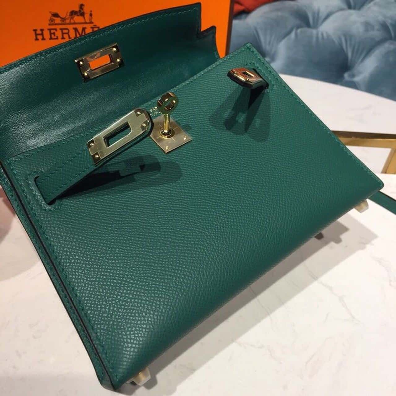 1:1 Replica Hermes Mini Kelly 20 Sellier Epsom Green Bag For Women, Women's Handbags, Shoulder Bags 7.5in/20cm - Image 11