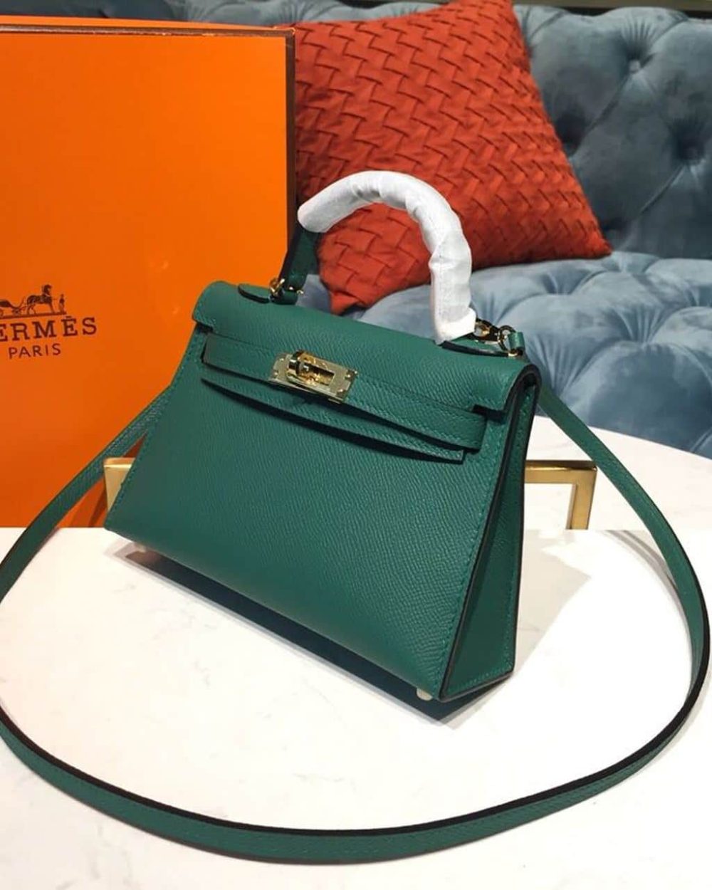 1:1 Replica Hermes Mini Kelly 20 Sellier Epsom Green Bag For Women, Women's Handbags, Shoulder Bags 7.5in/20cm