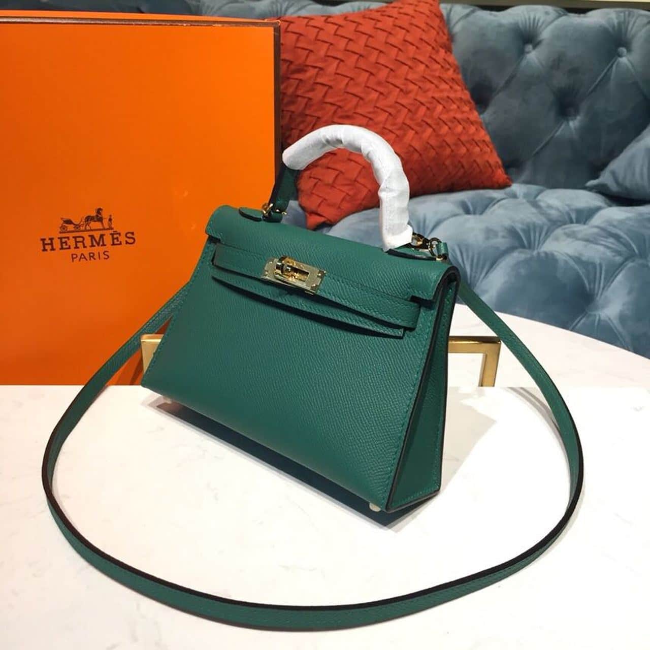 1:1 Replica Hermes Mini Kelly 20 Sellier Epsom Green Bag For Women, Women's Handbags, Shoulder Bags 7.5in/20cm - Image 3